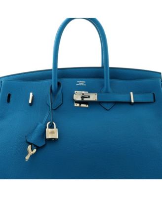 Pre-Owned Hermes Birkin 35 Handbag Blue Togo with Palladium Hardware