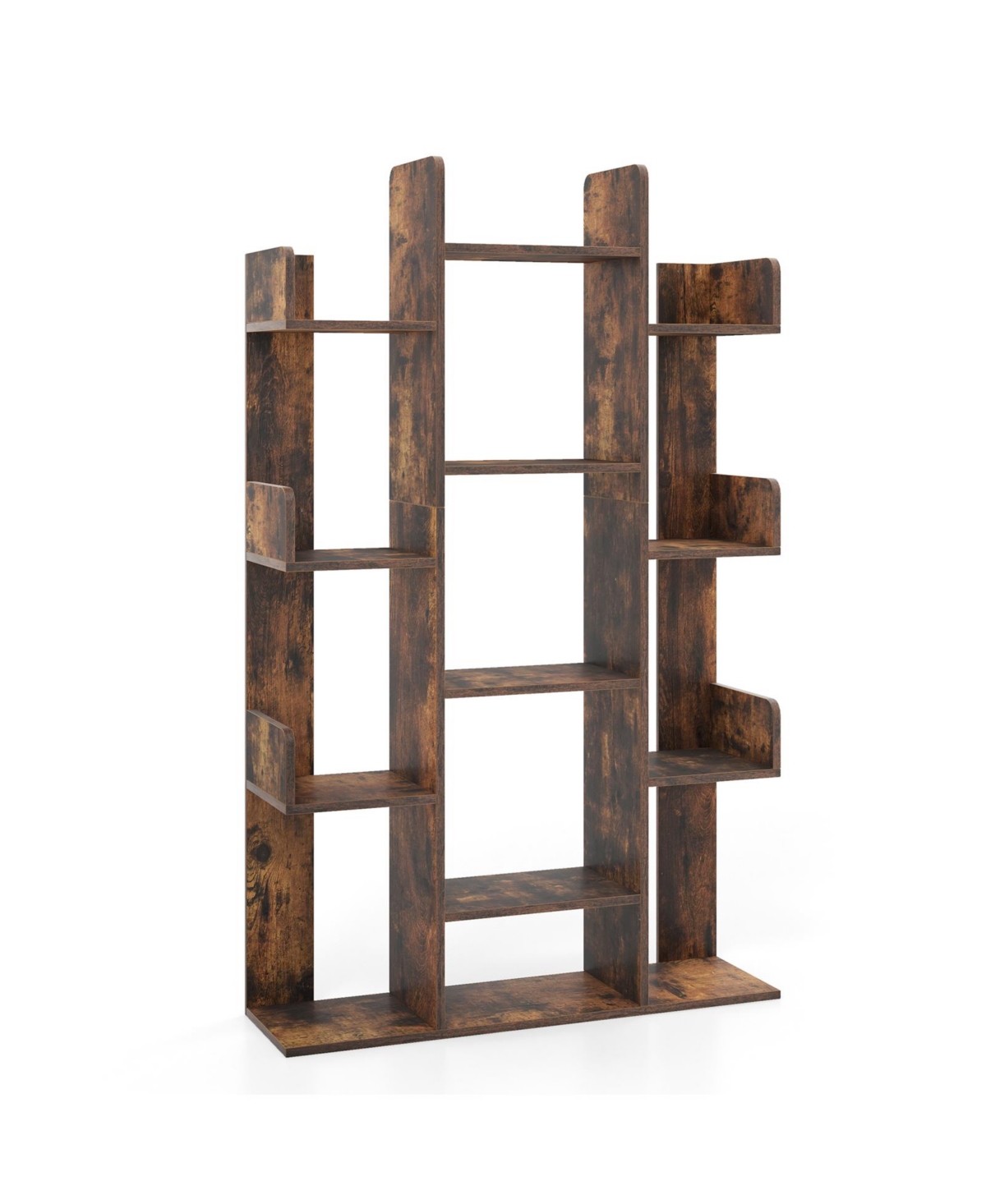 Tree-Shaped Bookshelf with 13 Compartments for Home Office - Brown