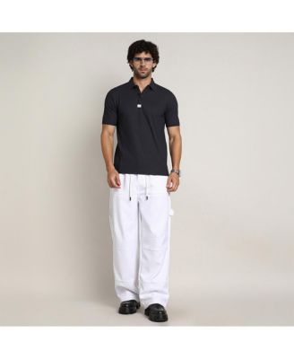 Men's Chalk White Relaxed-Panel Cargo Trousers