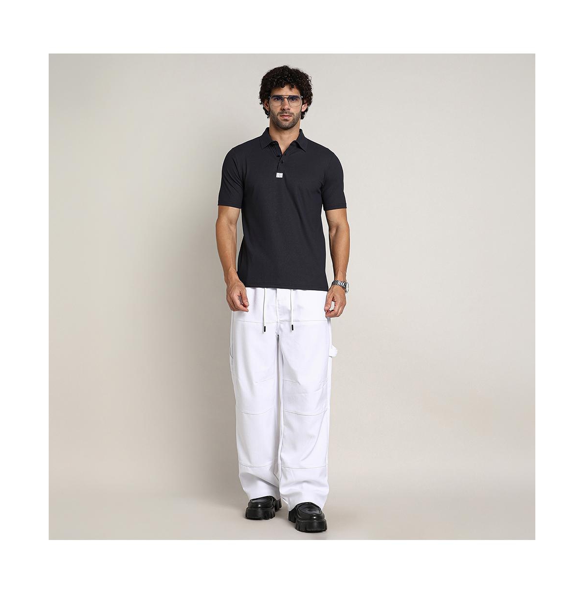 Campus Sutra Men's Chalk White Relaxed-panel Cargo Trousers