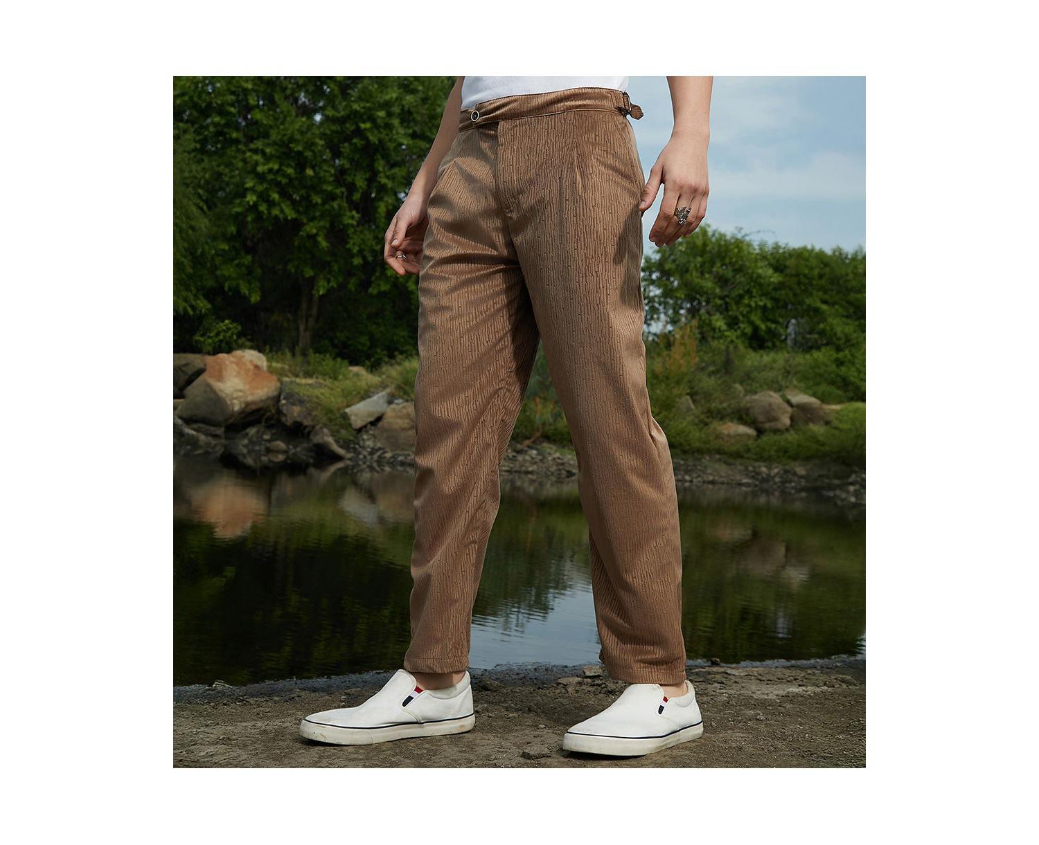 Men's Chocolate Brown Veined Tailored Trousers