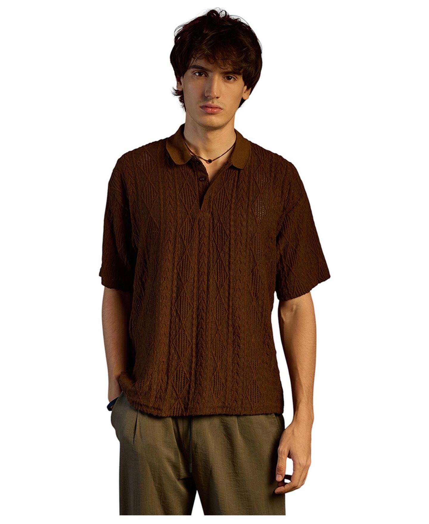 Мужская футболка Cahoot Chocolate Brown Argyle Oversized, цвет: Коричневый — фото 1