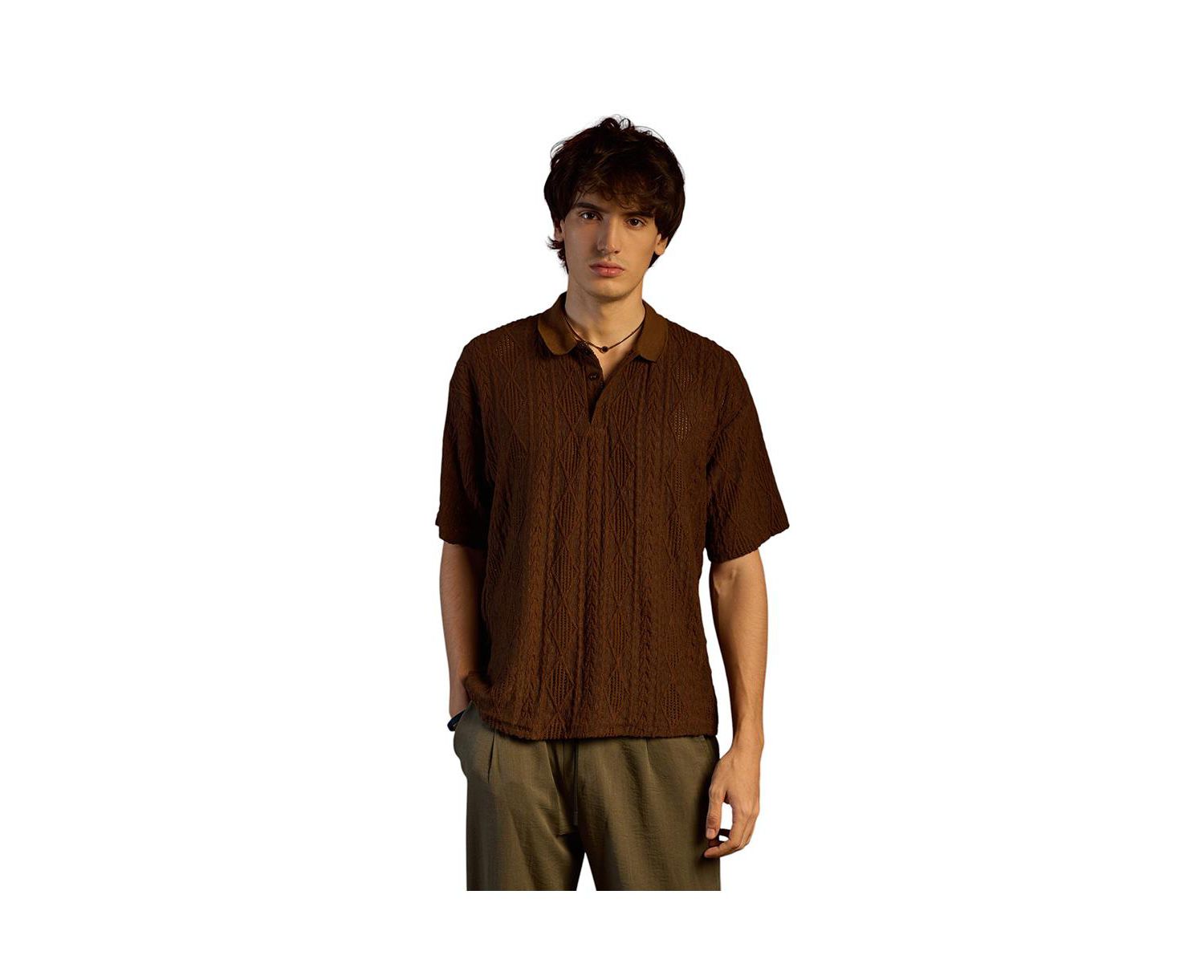 Men's Chocolate Brown Argyle Oversized T-Shirt