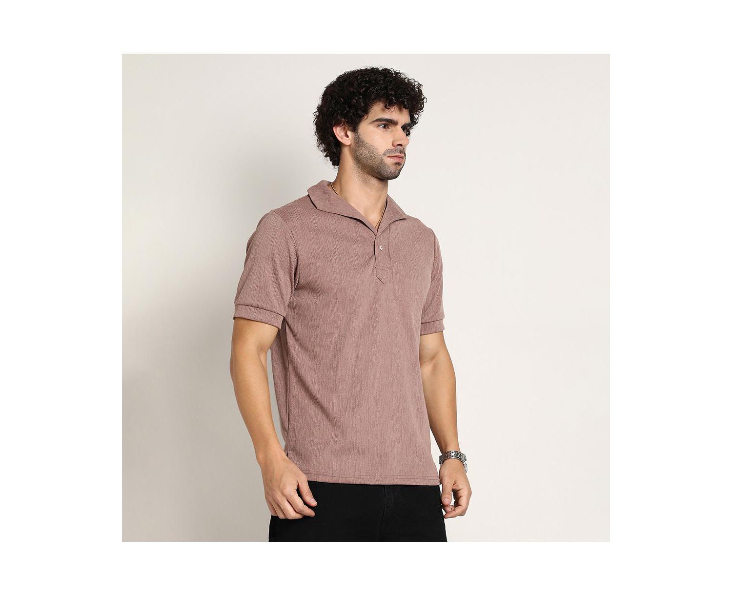 Men's Pastel Brown Tactitle Spread-Polo T-Shirt