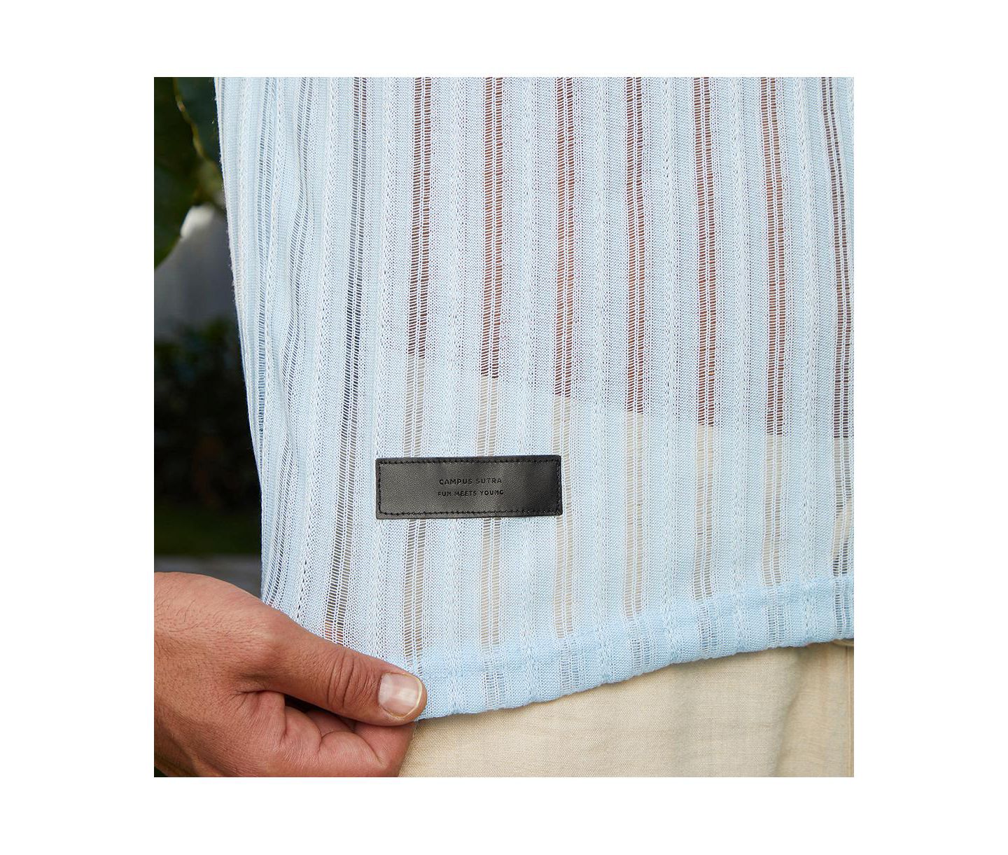 Мужские футболки Cahoot Campus Sutra Baby Blue Duo-Striped Relaxed Polo, цвет: Синий — фото 7