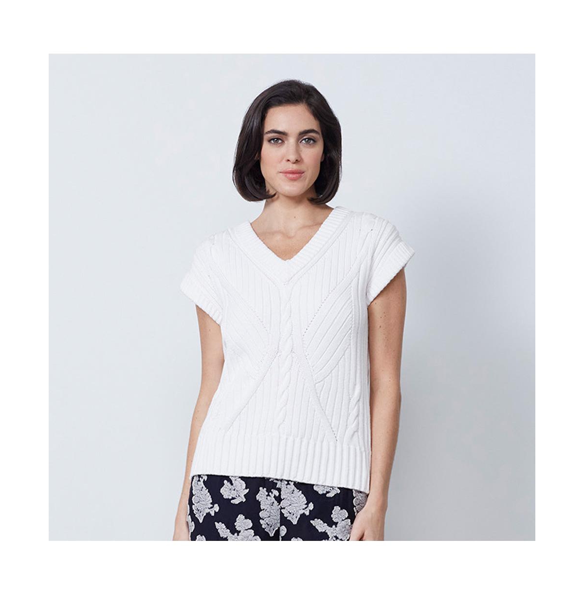 Women's Mixed Cable Pullover Sweater Strawflower - White