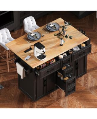 Rolling Kitchen Island with Drop Leaf & Storage