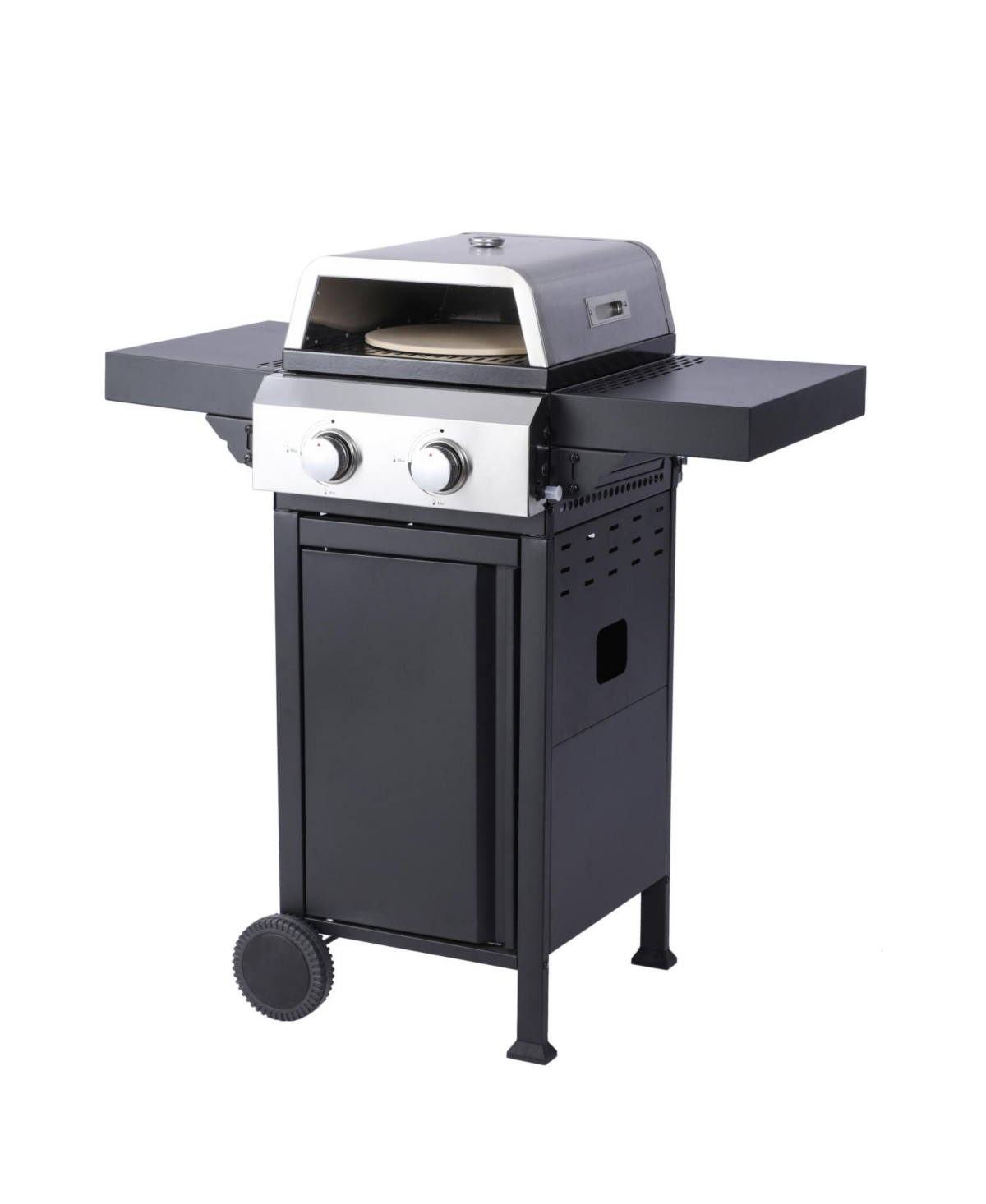 2-Burner Propane Bbq Grill with Pizza Box & Foldable Table - Black and silver