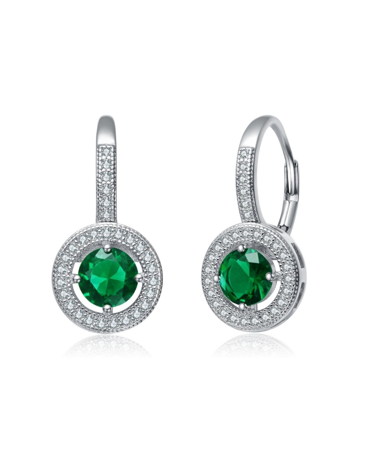White Gold Plating with Green Cubic Zirconia Drop Earrings - Green