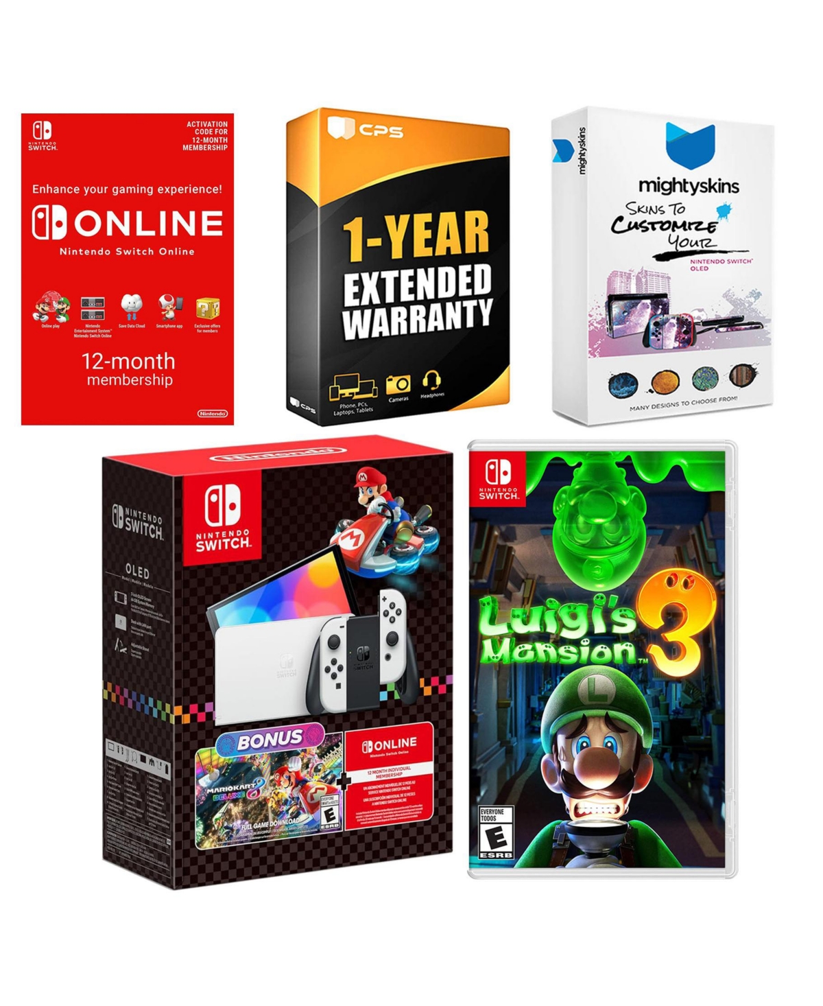 Nintendo Switch Oled Console Mario Kart 8 Bundle with Luigi s Mansion 3, Nso 12 Month Family Membership