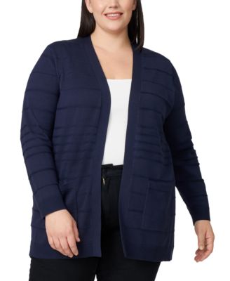 Plus Size Textured Stripe Cardigan Sweater