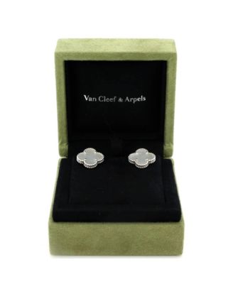 Vintage Alhambra Earrings 18K White Gold and Mother of Pearl