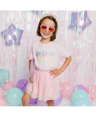 Toddler Girls Pastel Rainbow BDay Patch Lavender Short Sleeve T-Shirt