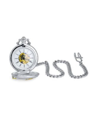 Блестящие ювелирные изделия, карманные часы со скелетом, двухцветные римские цифры, Золотая Серебряная цепочка