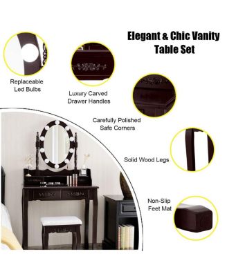 2-Pc. Wood Touch-Switch Lighted Mirror Makeup Dressing Table Set with Cushioned Stool