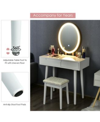 Touch Screen Vanity Makeup Table Stool Set with Lighted Mirror
