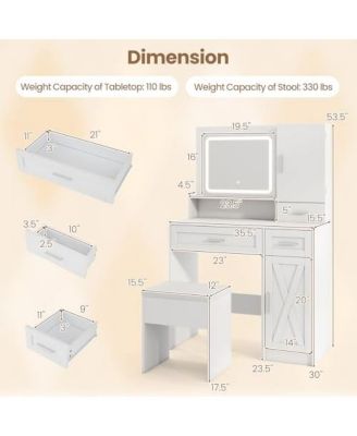 Makeup Vanity Desk with Mirror and Lights Dressing Table and Stool Set