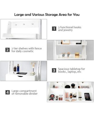 Vanity Desk Set with Flip Top Mirror, Hidden Storage Compartments and Cushioned Stool