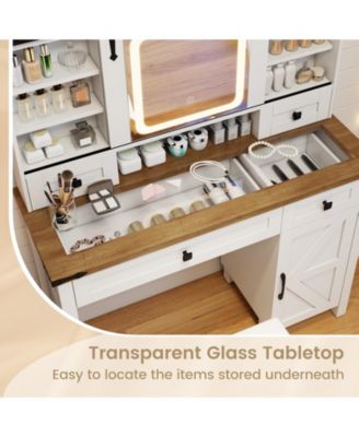 Makeup Vanity Desk with Mirror and 3-Color Dimmable LED Lights