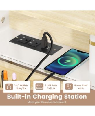 2Pc Adjustable LED Lighted Mirror and Power Outlets Small Vanity Desk Set