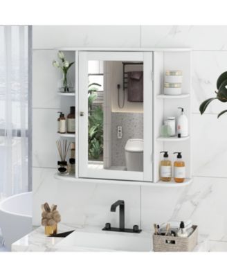 Wall-Mounted Bathroom Mirror Cabinet with Storage Shelves