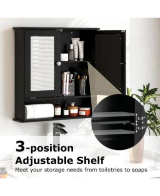 Double Door Wall-Mounted Bathroom Mirror Cabinet with Storage Shelf