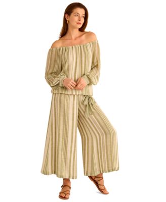 Women's Stripe Off-the-Shoulder Tied-Hem Top