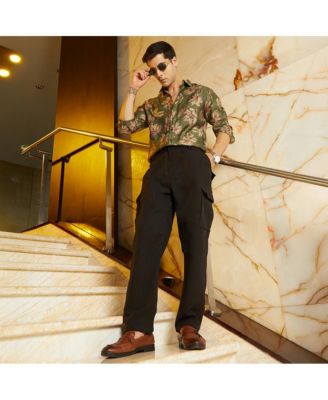 Men's Midnight Black Straight-Fit Cargo Trousers