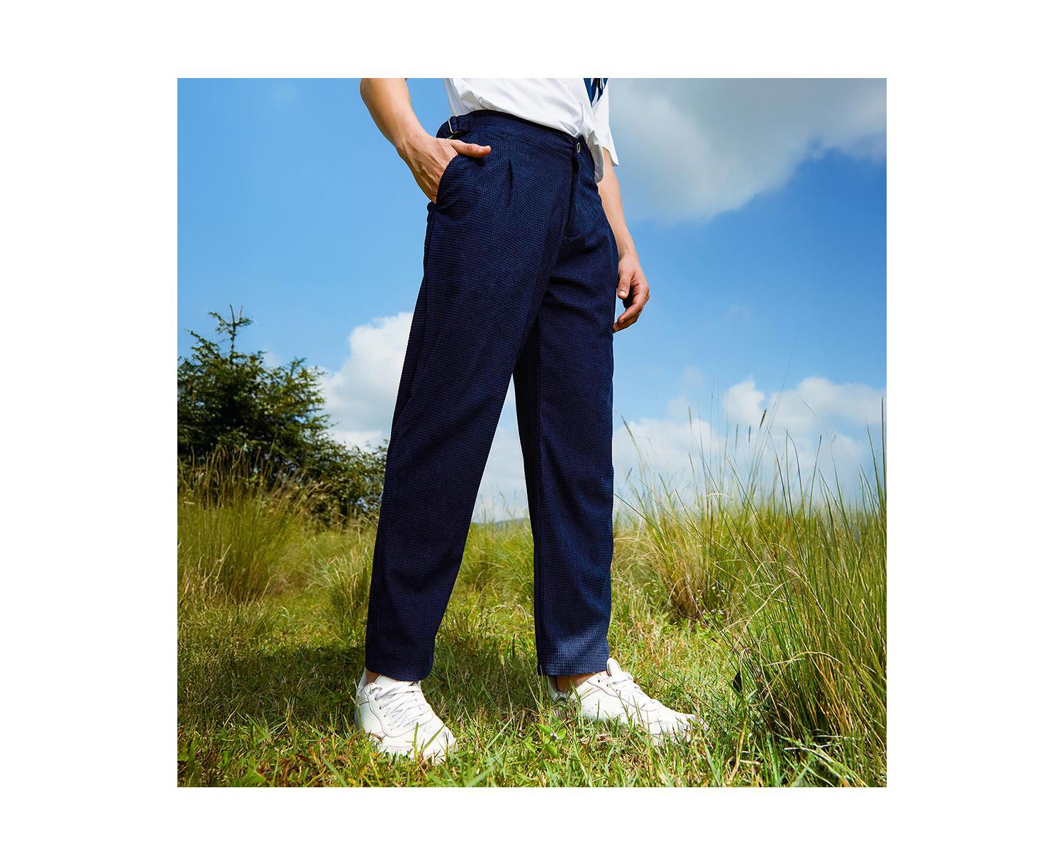 Men's Navy Blue Tailored Waffle Trousers