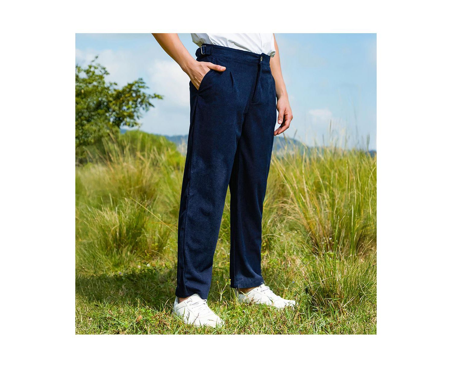 Men's Navy Blue Tailored Waffle Trousers