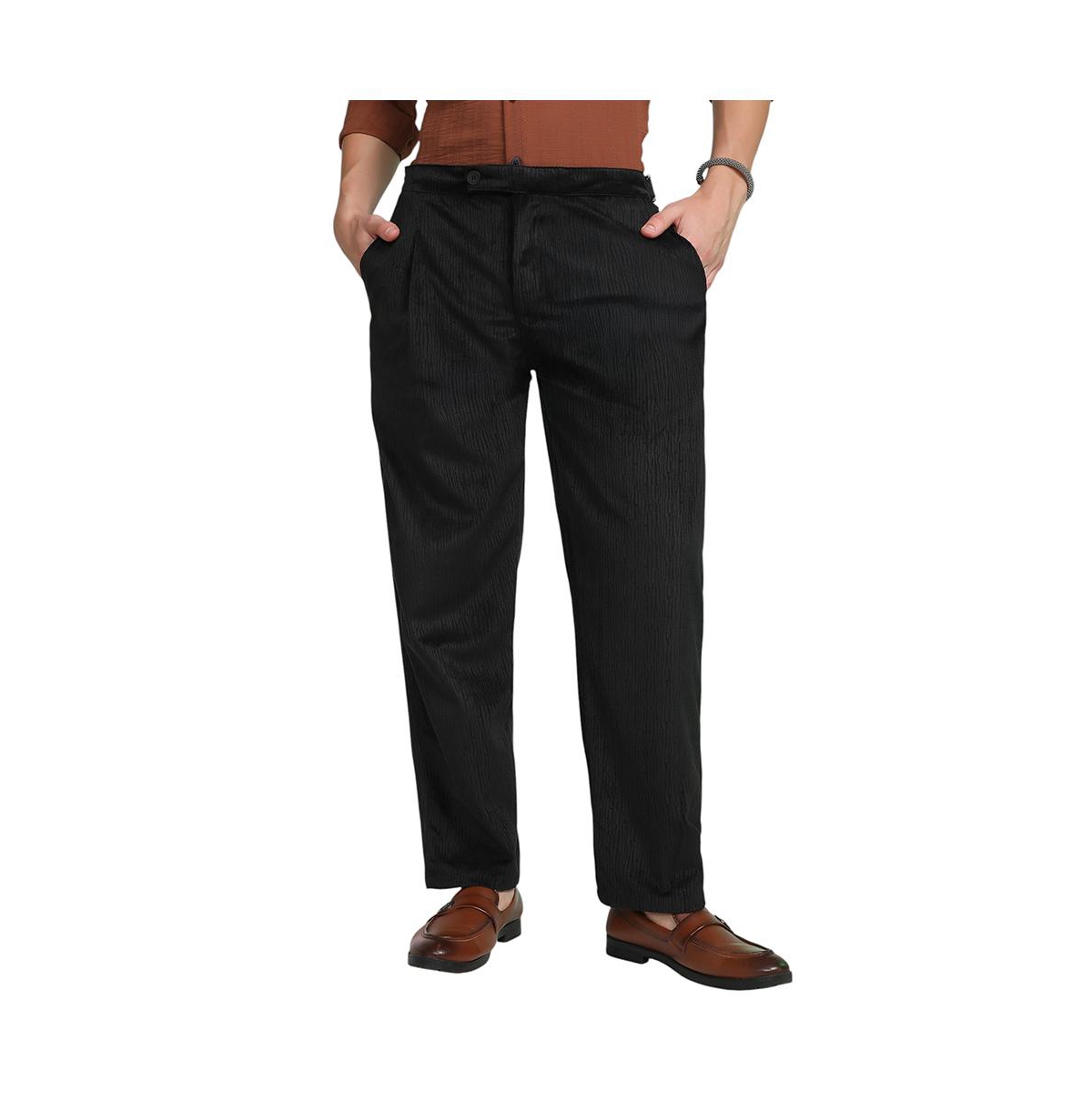 Men's Obsidian Black Veined Tailored Trousers - Black