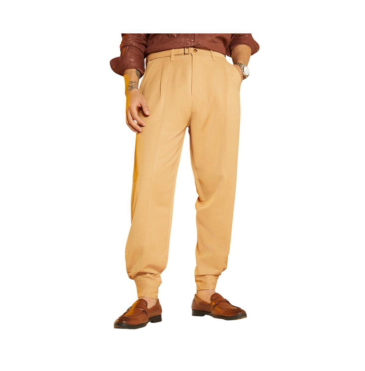 Men's Khaki Beige Panelled Gurkha Trousers - Beige/khaki