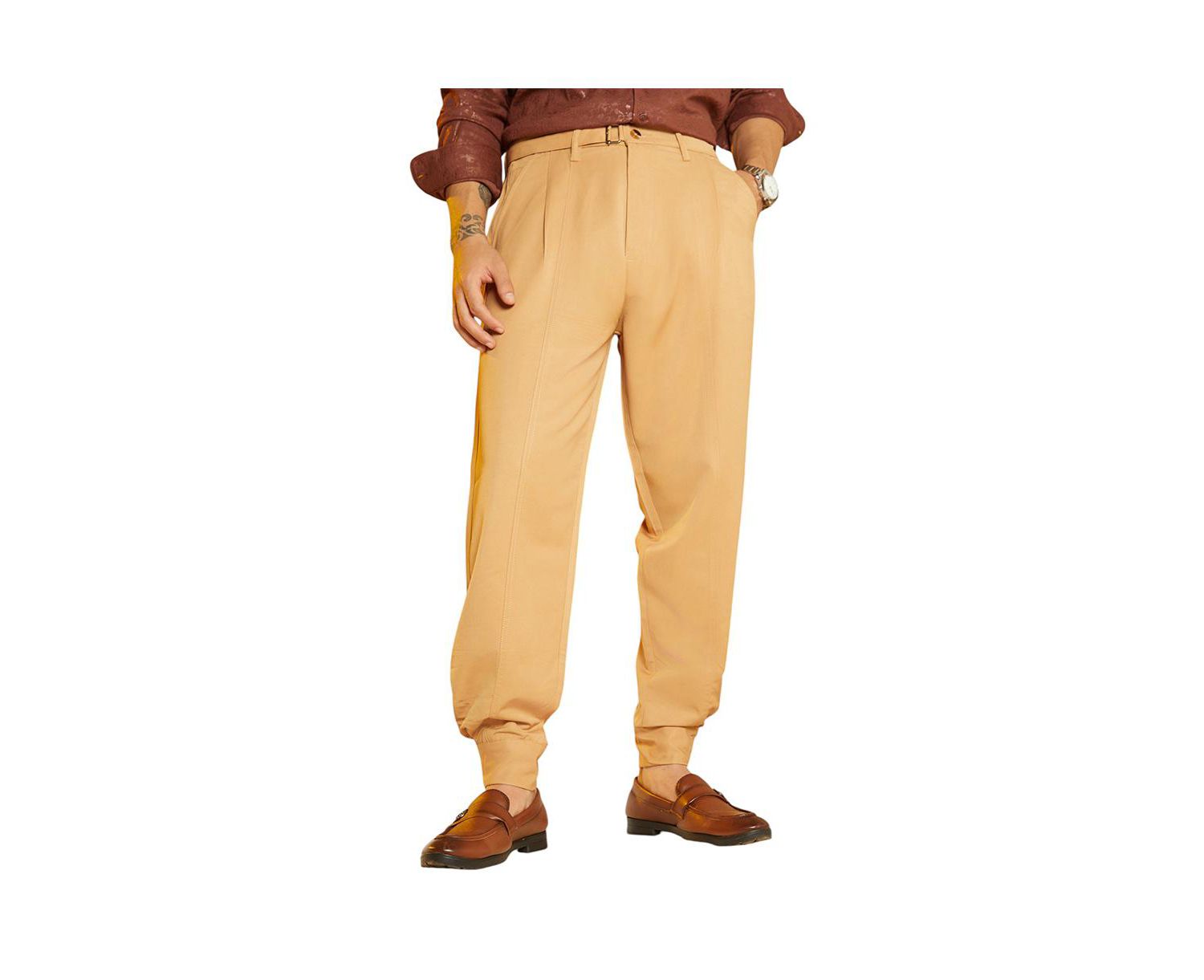 Men's Khaki Beige Panelled Gurkha Trousers