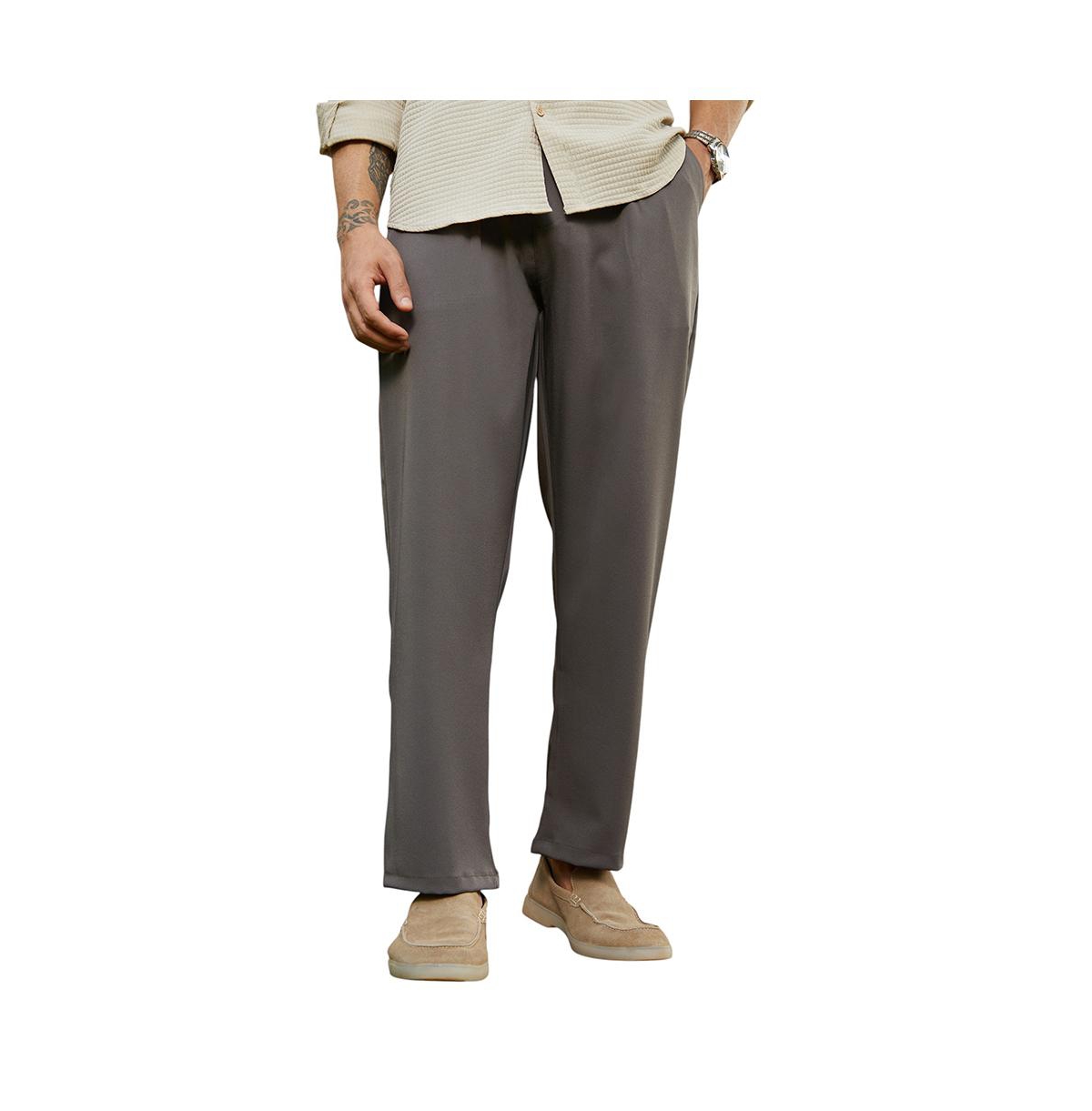 Men's Charcoal Black Straight Pleated Trousers - Black