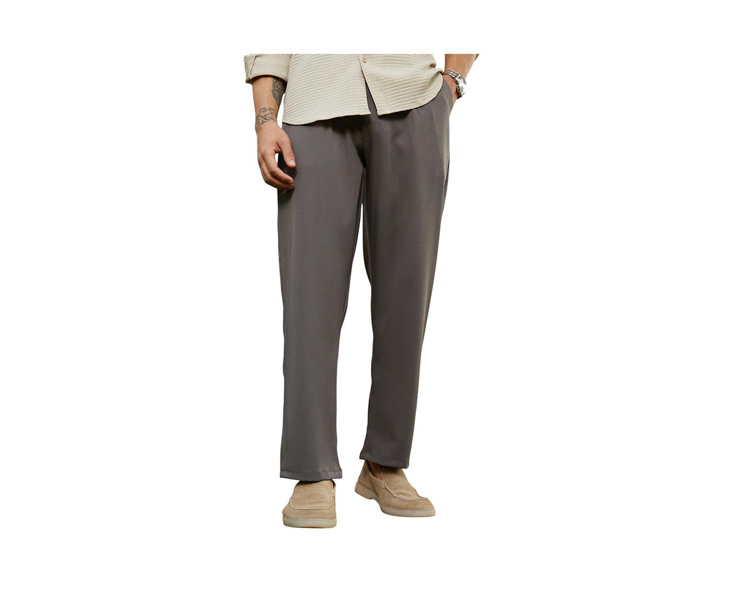 Men's Charcoal Black Straight Pleated Trousers