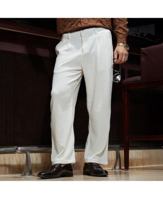 Мужские кремово-белые прямые брюки Campus Sutra в складку с вафлями