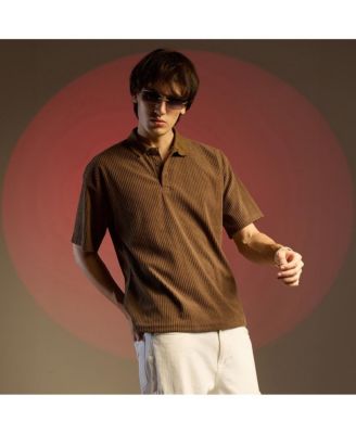 Мужская футболка-поло Campus Sutra шоколадно-коричневого цвета в рубчик оверсайз
