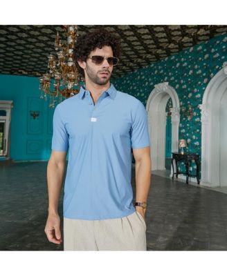 Мужская бесшовная вафельная футболка-поло Campus Sutra пудрово-голубого цвета