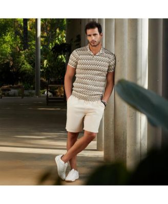 Men's French Beige & Off White Zig-Zag Knit Polo T-Shirt