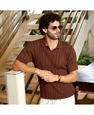 Мужская футболка-поло Campus Sutra шоколадно-коричневого цвета с текстурой в полоску