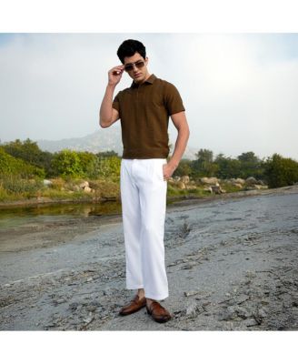 Men's Mocha Brown Flatten-Ruched Polo T-Shirt