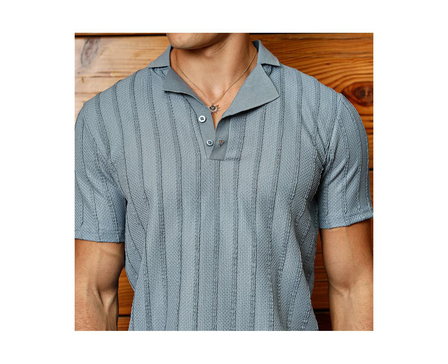 Men's Icy Blue Wicker-Tactitle Polo T-Shirt