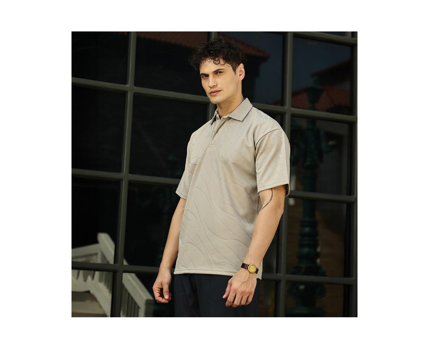 Men's Sand Beige Scratch-Tactile Polo T-Shirt