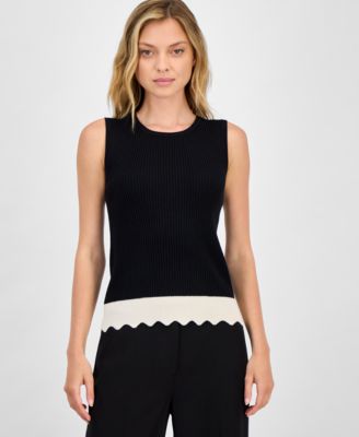 T Tahari - Women's Ribbed Scalloped-Hem Sleeveless Top