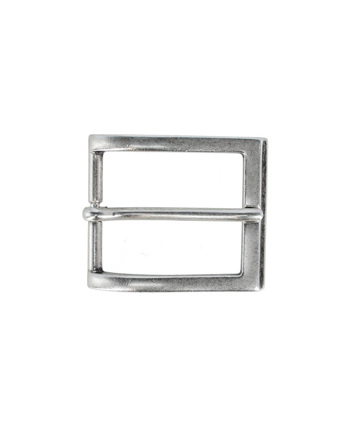 Men's 35mm Solid Brass Italian Classic Arched Rectangular Harness Belt Buckle - English silver