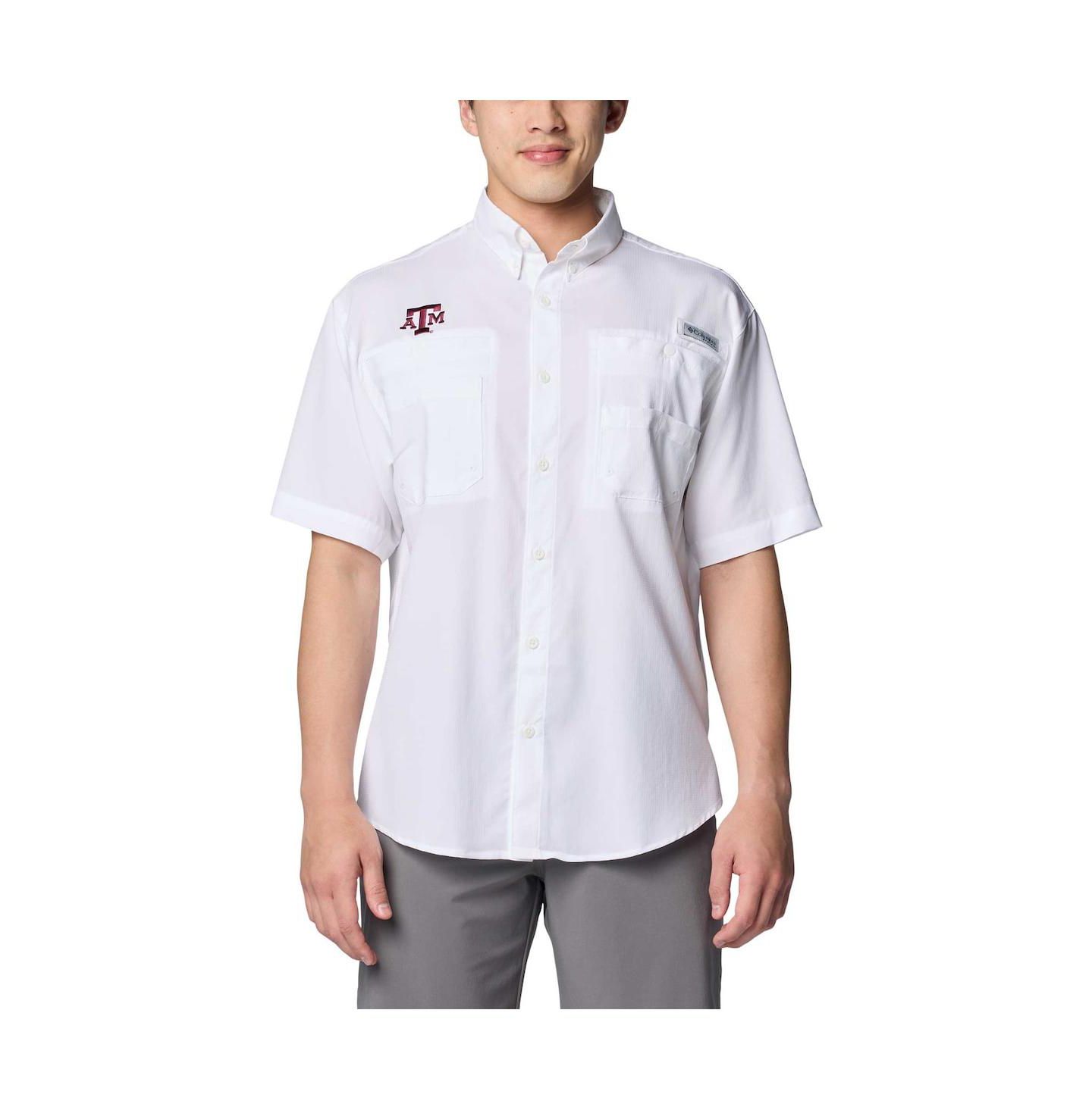Мужская рубашка Columbia White Texas A & M Aggies PFG Tamiami Omni-Shade Button-Down — фото 1