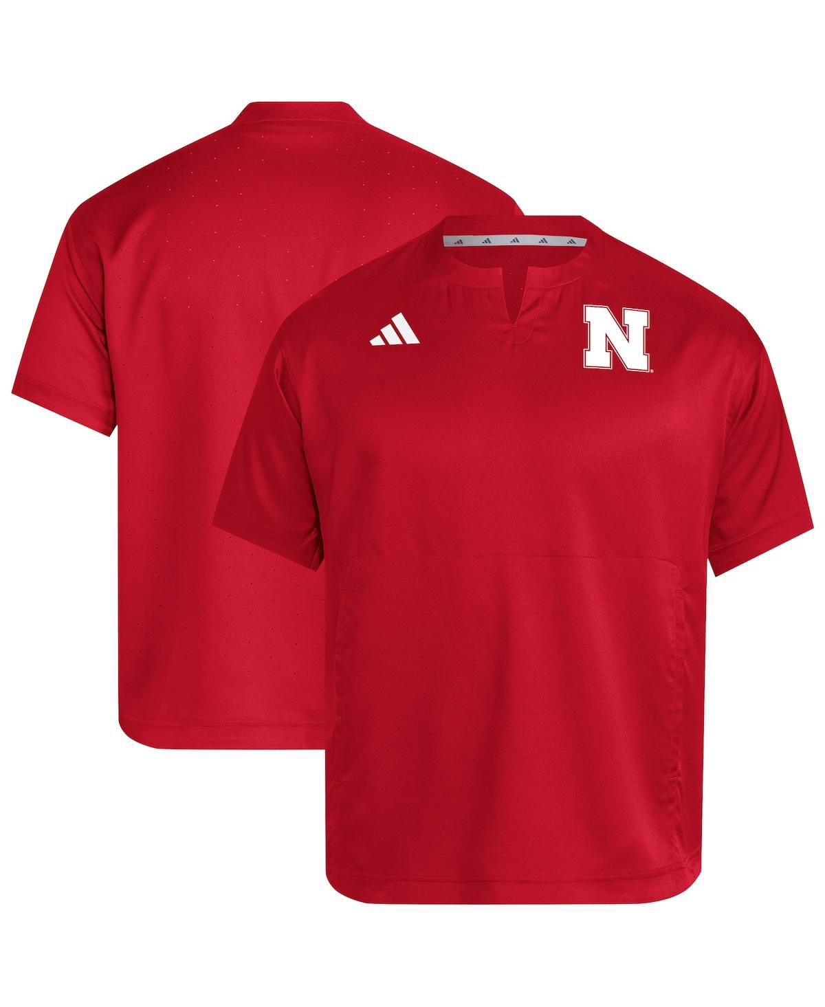 Men's Red Nebraska Huskers Dugout Coaches Adizero Notch Neck Pullover Sweatshirt - Red