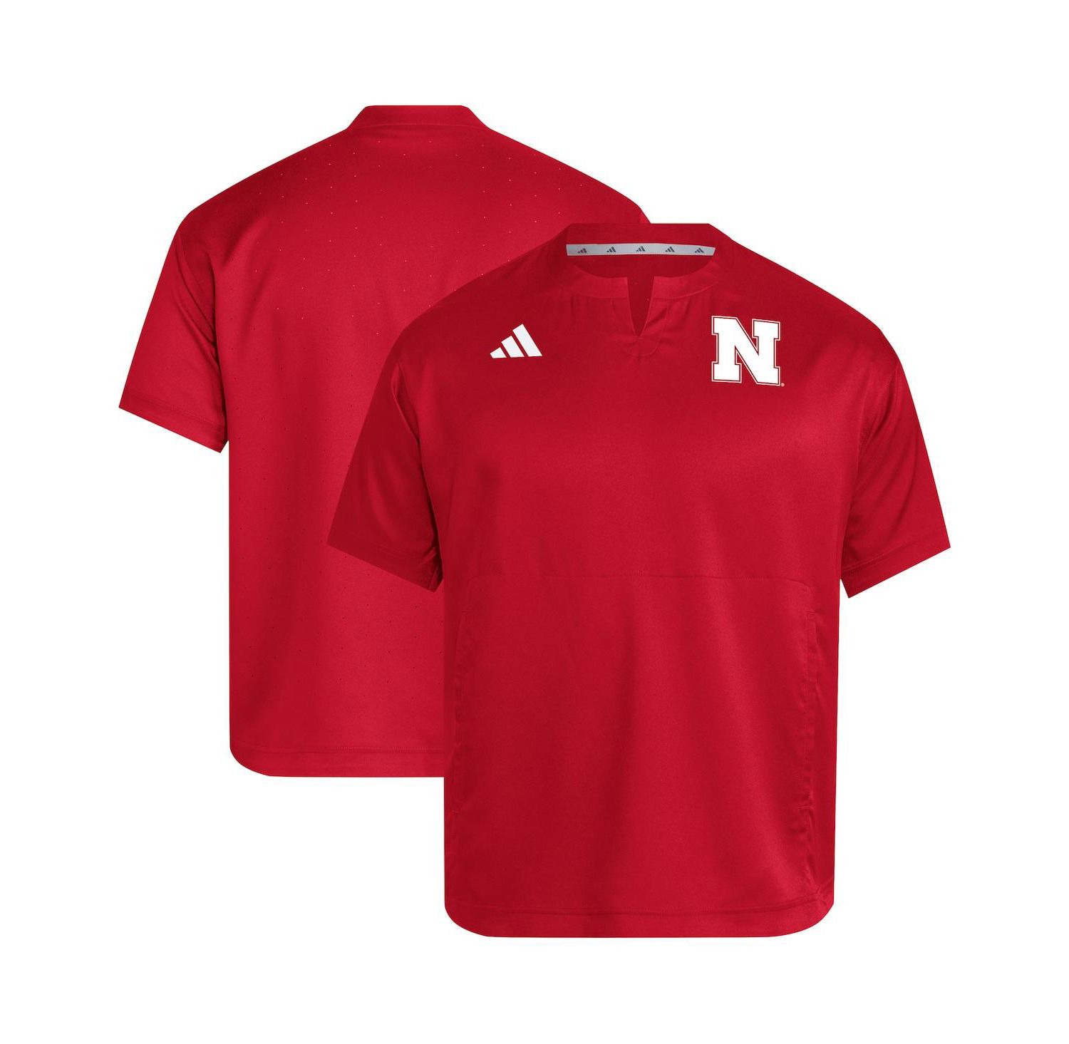 Men's Red Nebraska Huskers Dugout Coaches Adizero Notch Neck Pullover Sweatshirt