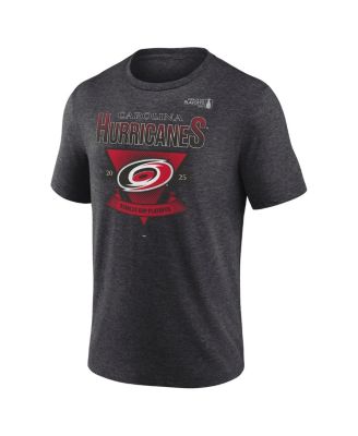 Мужская футболка Fanatics Heather Charcoal Carolina Hurricanes 2025 Cup Stanley Cup Playoffs с перекладиной из трехслойной ткани