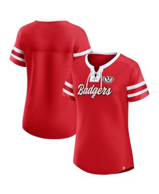 Fanatics - Women's Red Wisconsin Badgers Iconic Athena Lace-Up T-Shirt